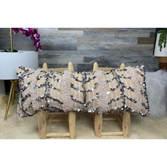 Moroccan Vintage Pillow Wedding Blanket Handira Lumbar Cushion 03YS00775 - Picture 2 of 10